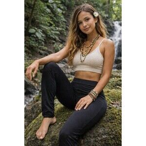 Roots High Waist Lounge Yoga Pant M black Bamboo activewear stretch Canada